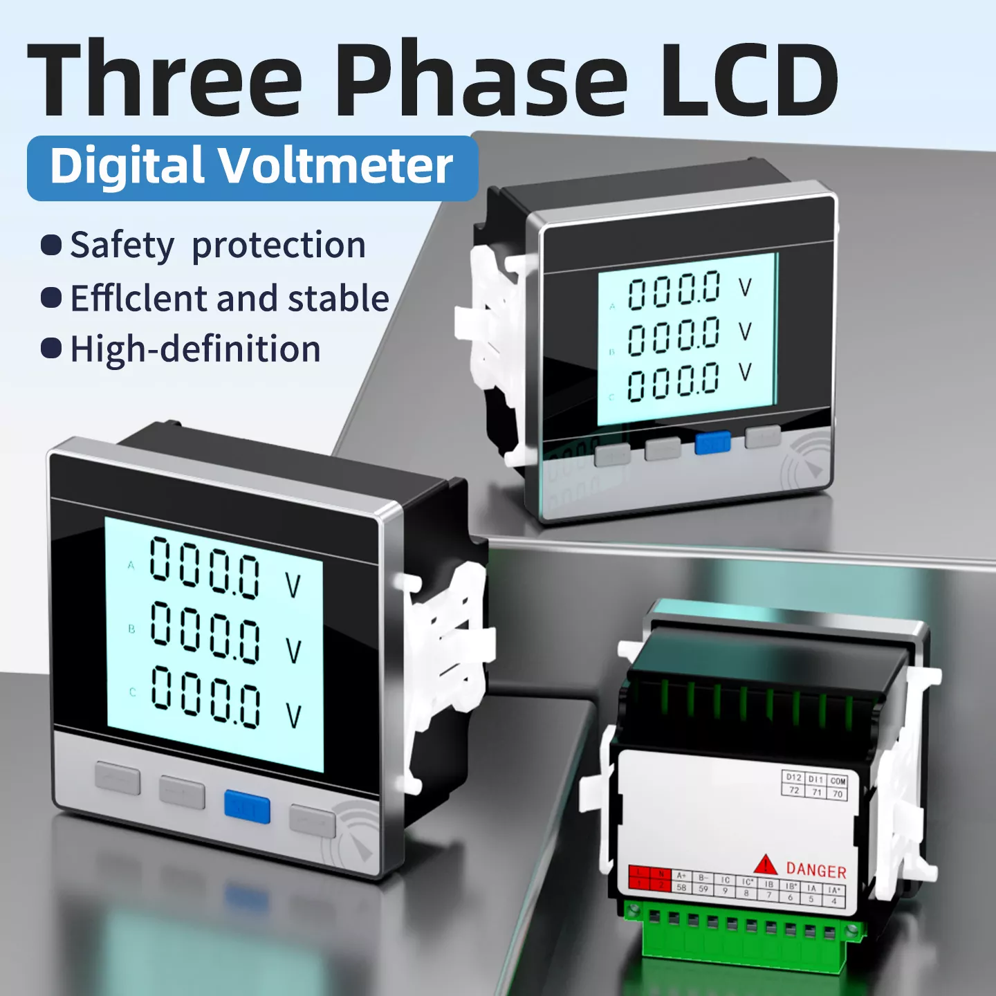 جهاز قياس الفولتميتر الرقمي LCD ثلاثي الطور
